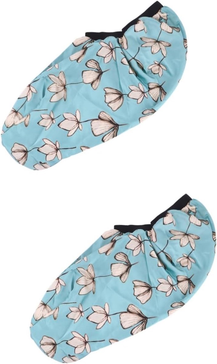 Hoofddeksel Set - Satijnen Mutsen - Haarverzorging - Lange Staart Design - 2 Stuks - Zwart met Bloemen