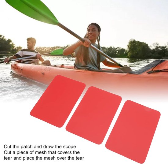 Kajakpatch PVC Vlotpatch - Reparatieset Rubberboot - Waterscooter Repareren - Waterdicht Duurzaam Materiaal - 3 STUKS - Rood — afbeelding 3