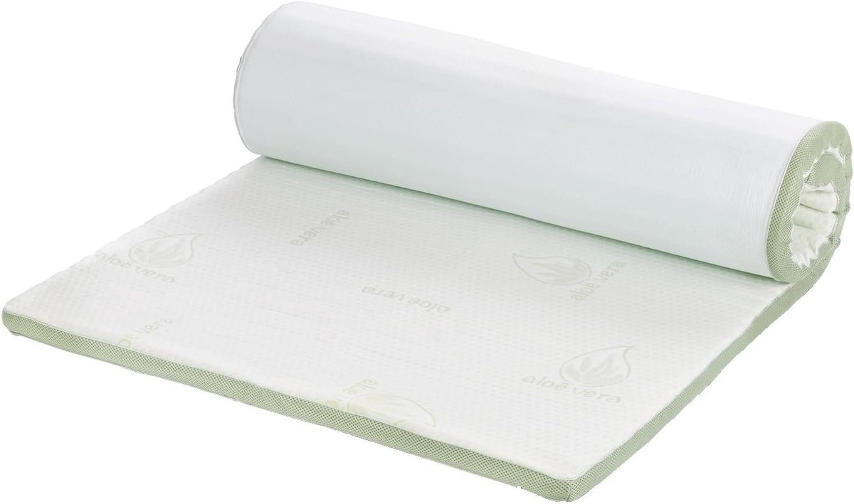 Matras Topper - Koudgeperst Schuim - Aloë Vera Hoes - Afneembaar en Wasbaar - Voor Extra Slaapcomfort