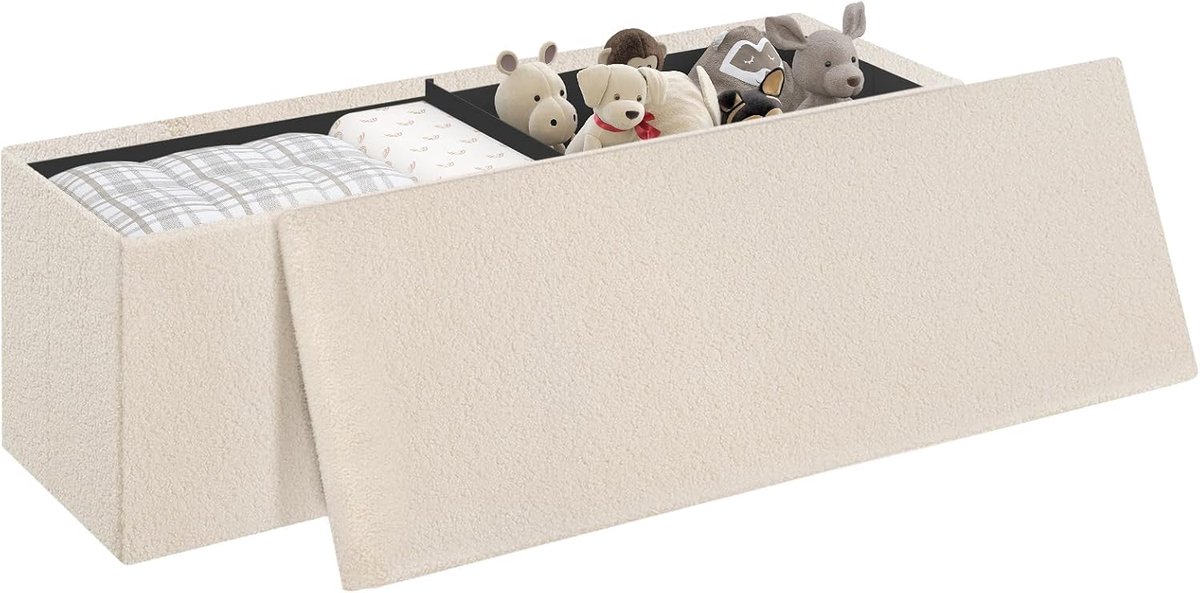 Opbergbank Teddy Fleece - Poef met opbergruimte - Woonkamer Organisatie - Dubbele Opbergruimte - 110 x 38 x 38 cm