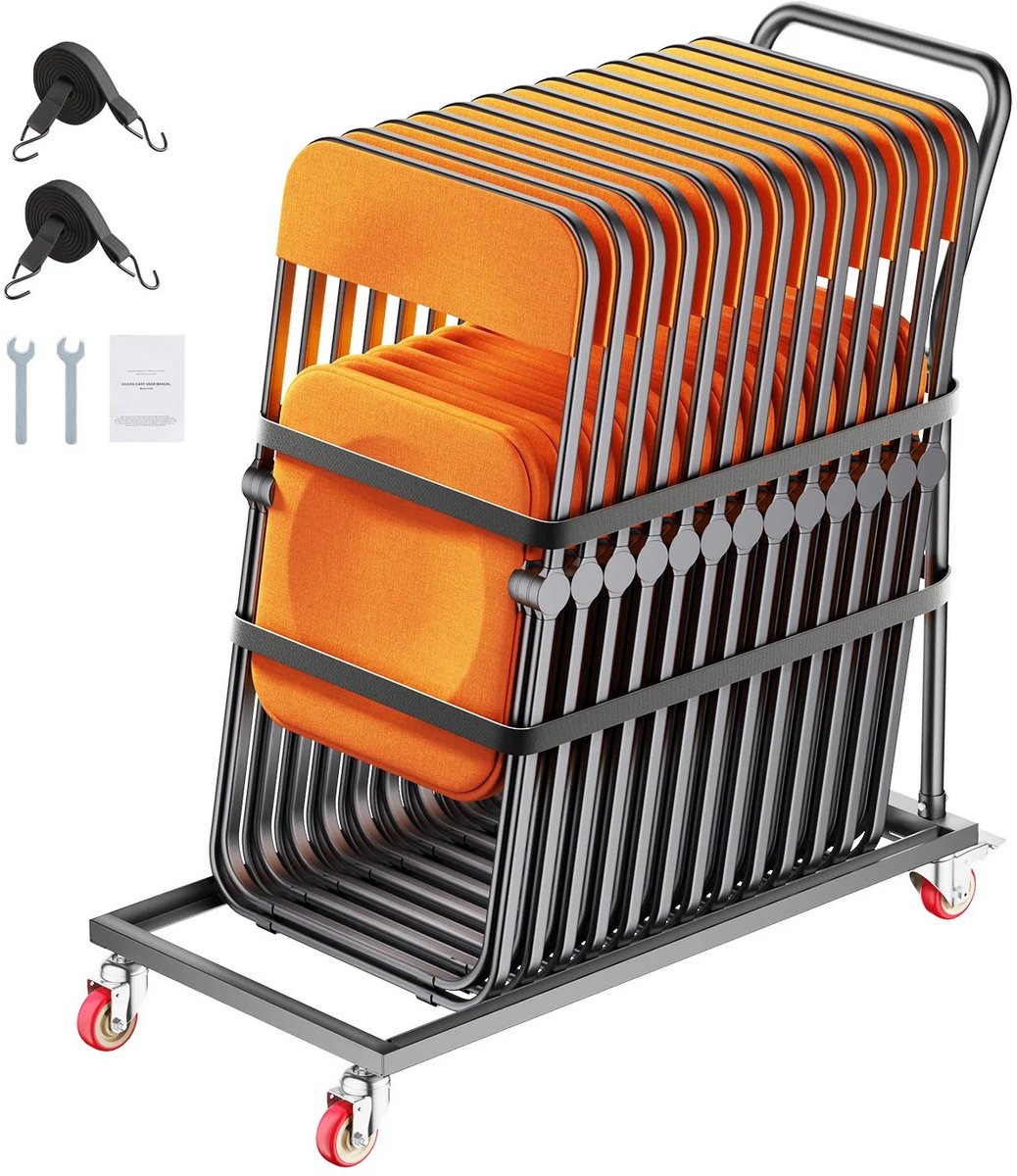 NordHaus Klapstoelrek - Stoelwagen met Wielen - Metalen Stoelopslaghouder - Verticale Plaatsing - Voor 25 Klapstoelen - 108 × 53,5 × 108 cm