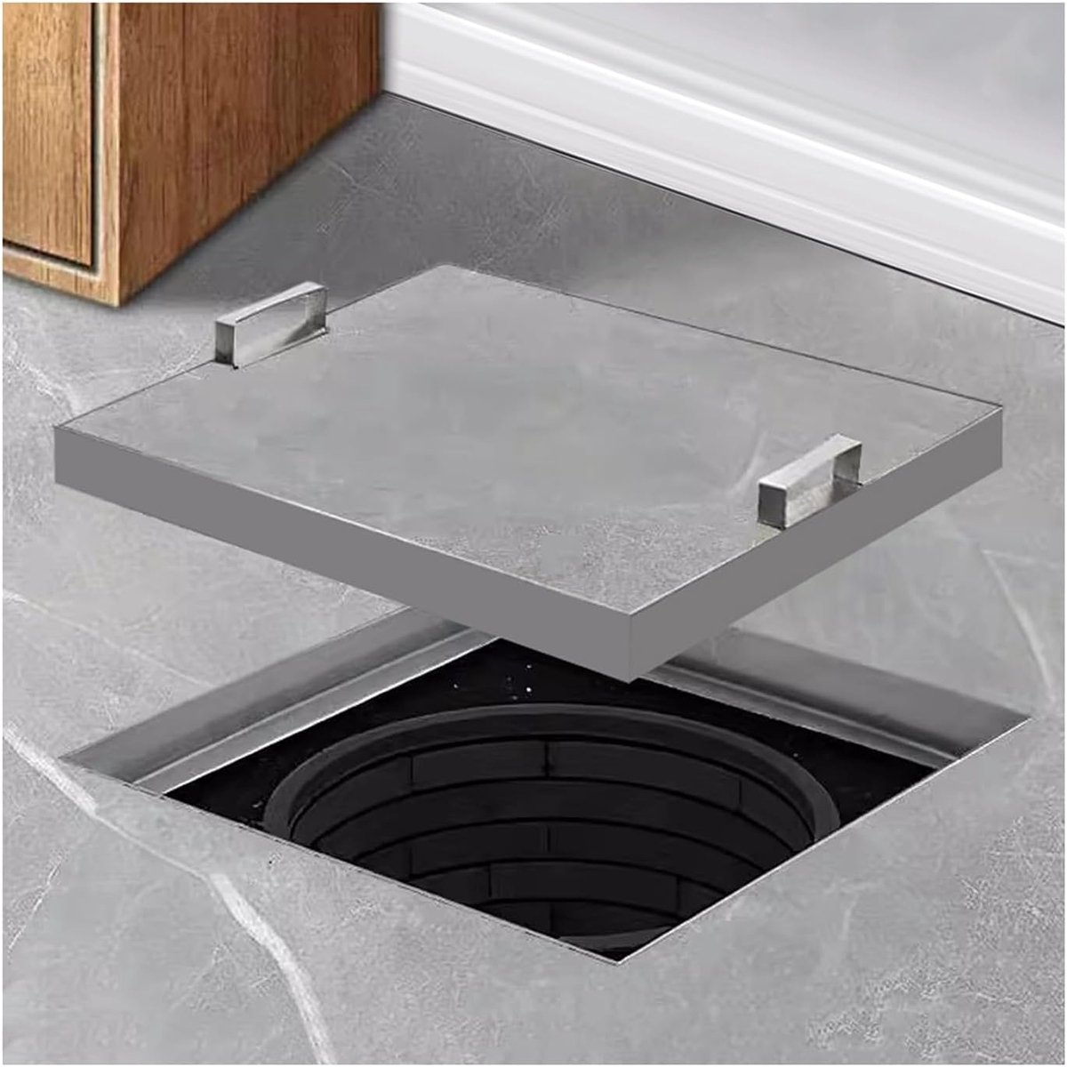 Afdekplaat RVS - Inspectieluik Vierkant - Buiten Terras - Verborgen Handgreep - 30x30 cm - Zilver