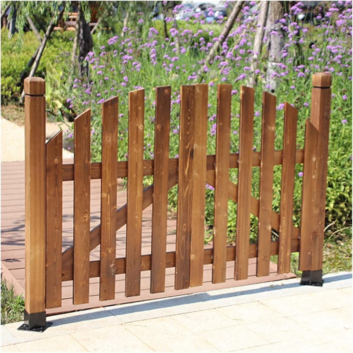 Houten Tuinpoort - Hekwerk Divider - Tuin Decoratie - Massief Hout - 70x80cm - Bruin