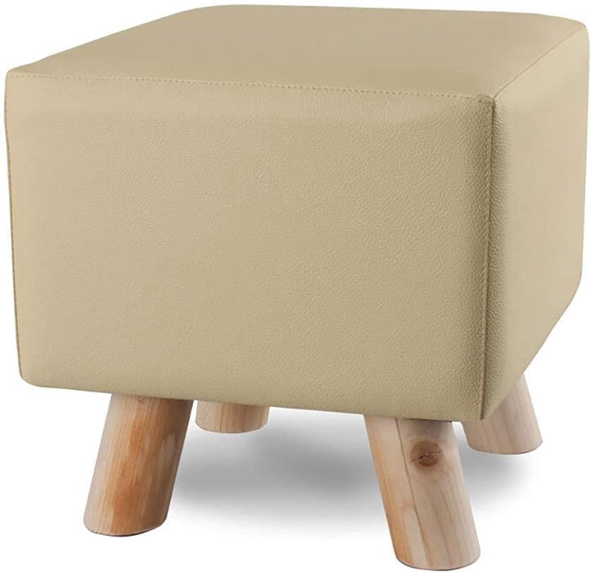 Houten Ottomaanse Kruk - Voetsteun Poef - Ontspannen Zitten - Antislip Bodem - 28x28x28 cm - Wit