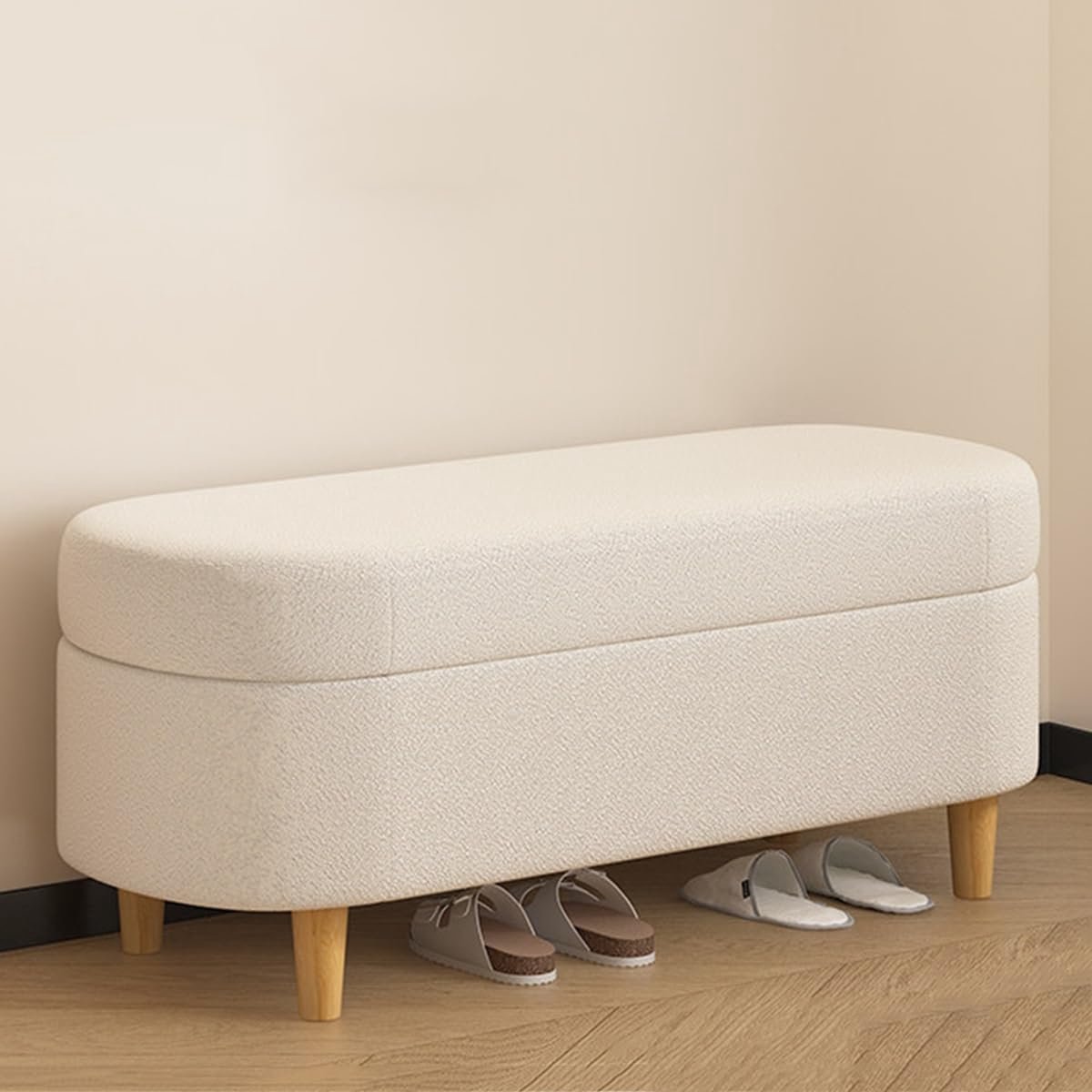 Opbergpoef Woonkamer - Voetenbank Kruk - Ruimte Organiseren - Verborgen Opbergruimte - 80x40x40 cm - Beige