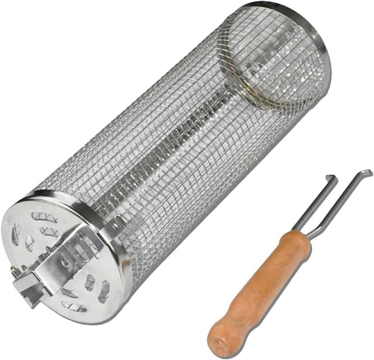 Grillmand Cilinder BBQ Kooi Gelijkmatig Grillen Rolkooi Ontwerp 26 cm Zilver