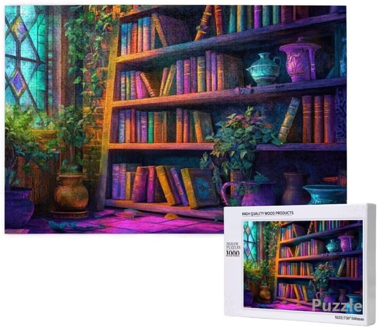 Boekenkast Puzzel - 3000 Stukjes - Ontspanning en Plezier - Uniek Gesneden Stukjes - 122 x 81 cm - Multicolor