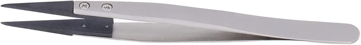 Puntige Pincet - Antistatisch Gereedschap - Precisiewerk Assemblage - Koolstofvezel Kop - Mat Gezandstraald - Zilver