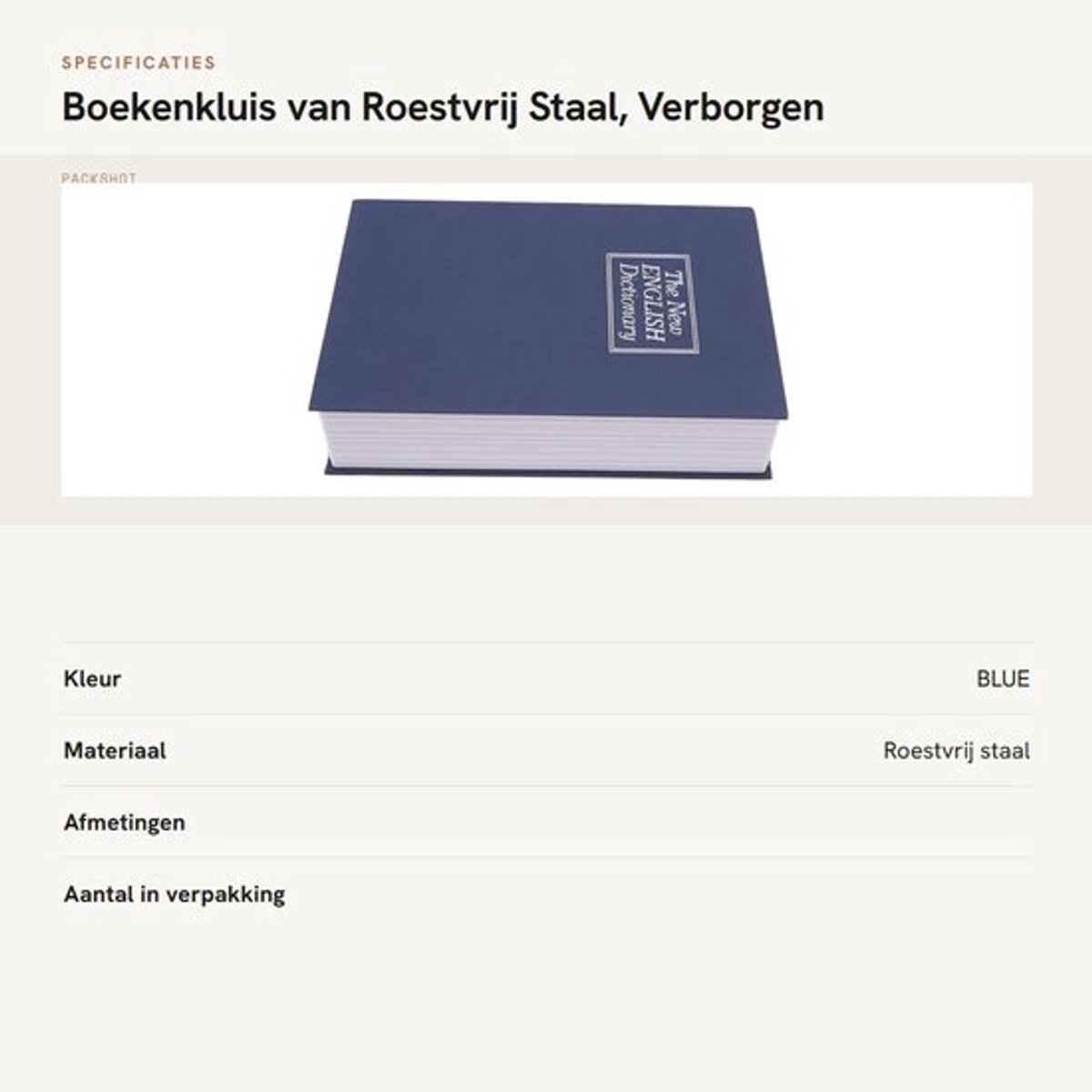 Boekkluis roestvrij staal met cijferslot