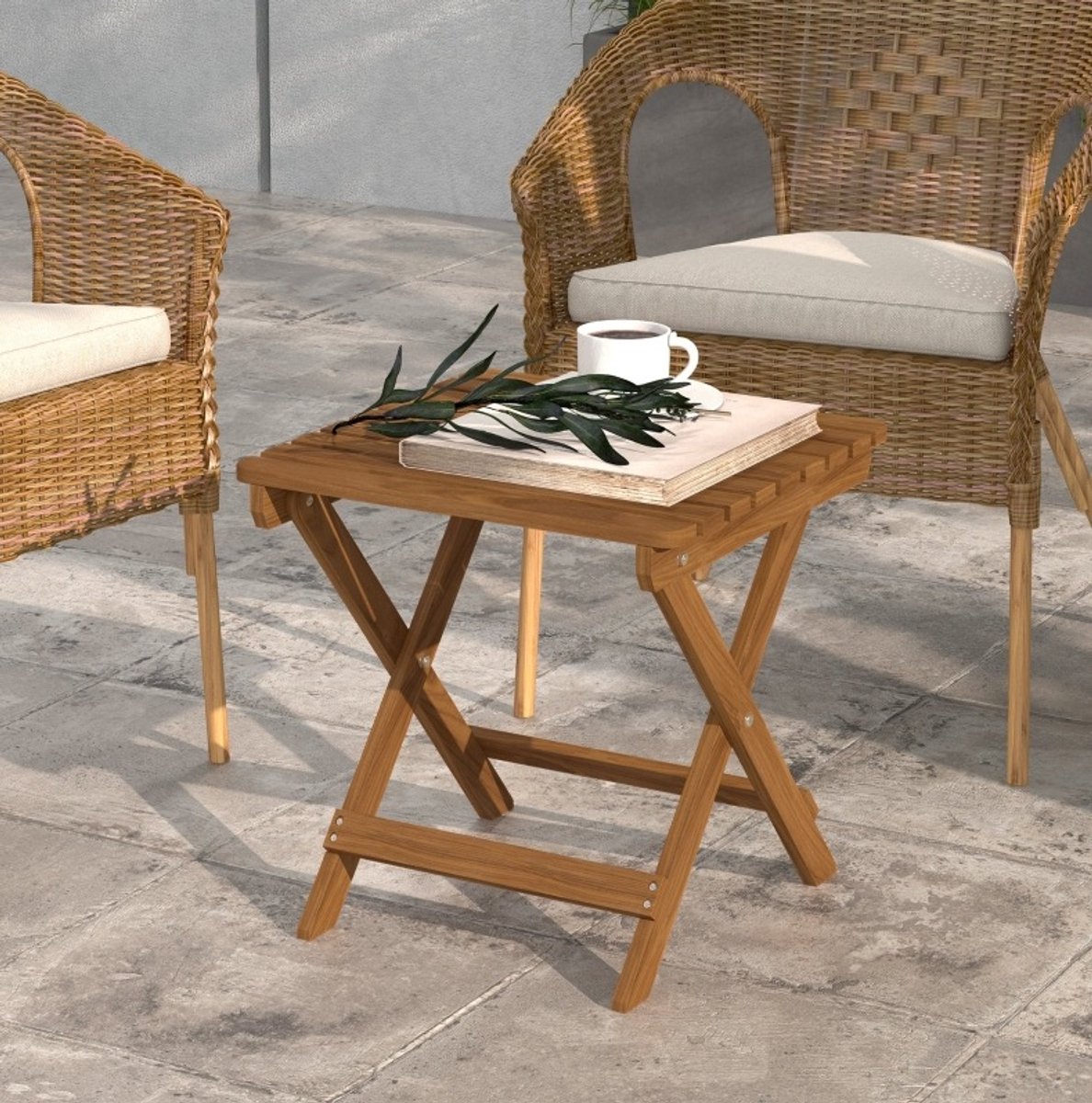 Tuintafel - Opklapbare Bijzettafel Set Van 2 Voor Terras, Tuin En Kamperen - Acaciahout In Teakkleur - 45 X 45 X 45 Cm