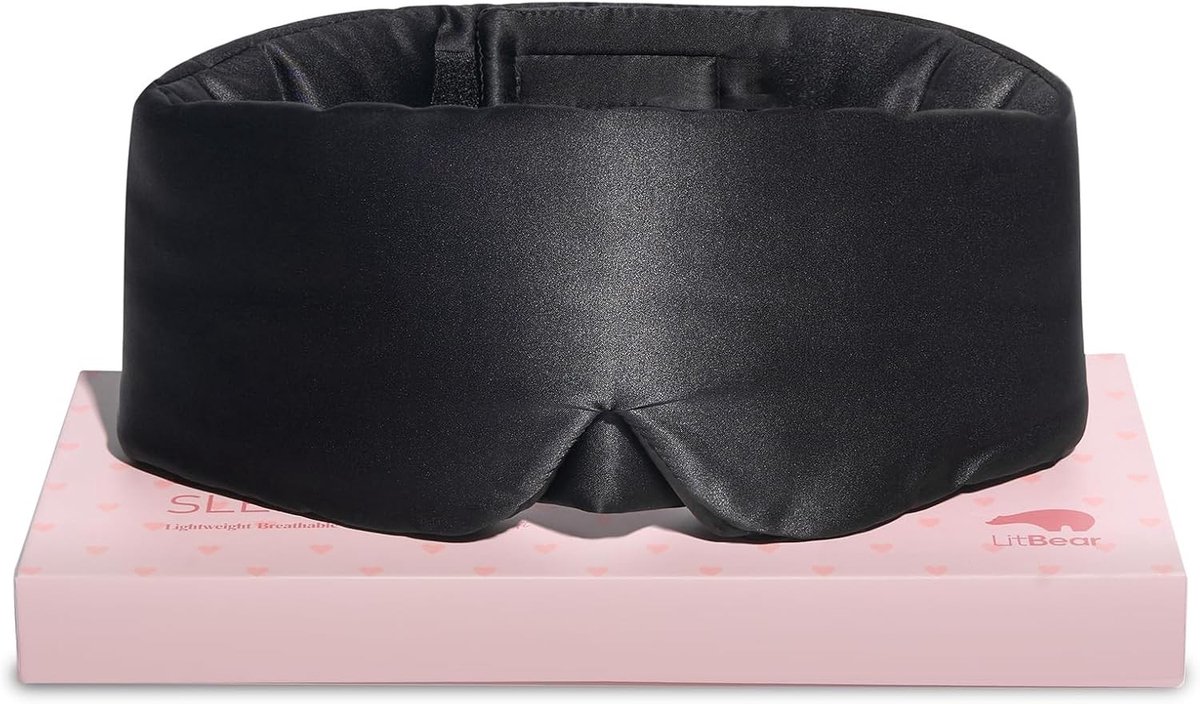 Zijden slaapmasker voor zijslapers - 100% moerbeizijde - Verstelbare hoofdband - Lichtdicht