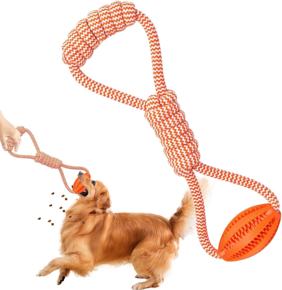 Hondenspeelgoed Bal met Touw - Kauwspeeltje Hond - Interactief Spelen - Voedsellekkage Ontwerp - 35.5 cm - Oranje