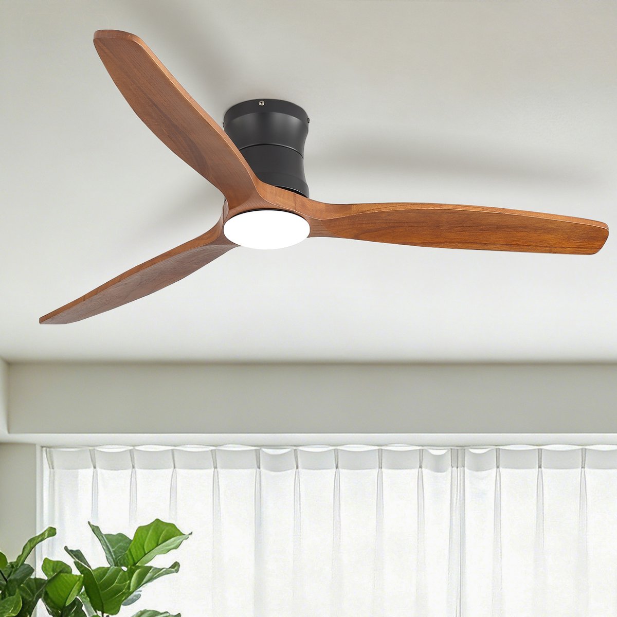 Plafondventilator met Verlichting - 132 cm - 3 Massief Houten Bladen & DC-Motor - Zwart