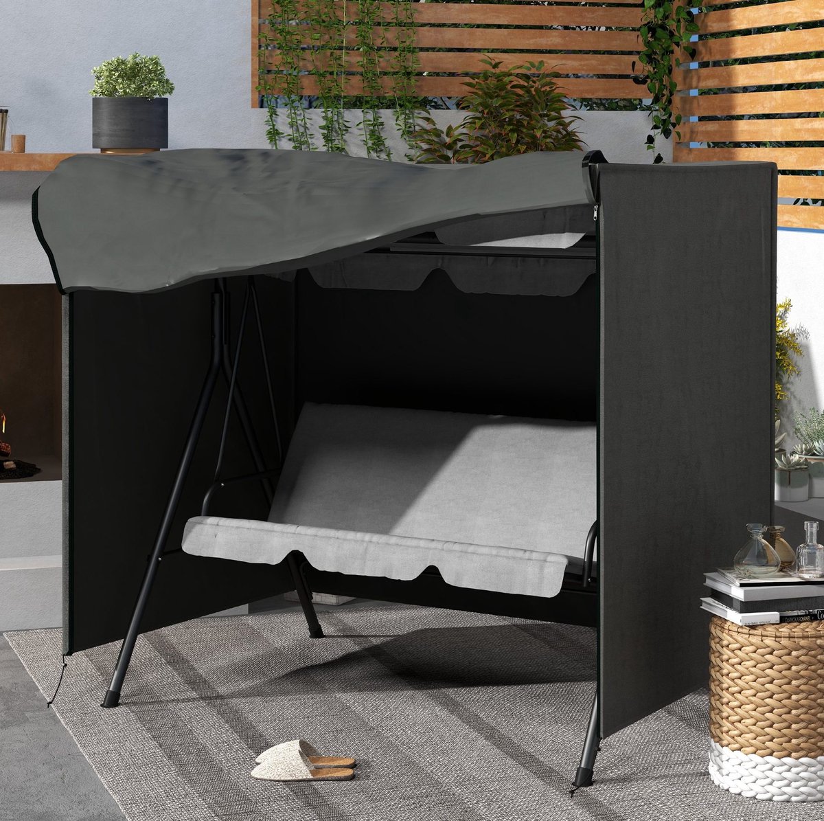 HAUSS SPOLE Tuinmeubelhoes – 177 x 114 x 152 cm – Waterafstotend En Uv Bestendig – Polyester – Donkergrijs – Voor Schommelbank Met Rits