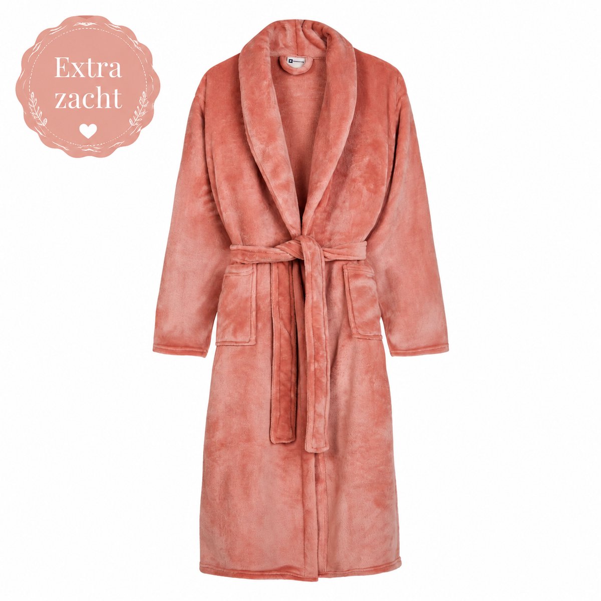 Badjas Roze XL/XXL – Zachte Polyflanel Dames Badjas – Sjaalkraag, Zakken en Riem