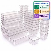 INDECOR Lade Organizer Bakjes - 28 Stuks - Organizer Bakjes - Lade Bakjes - Opbergbakjes - Make-up Organizer - Voor Keuken, Badkamer & Bureau - Kunststof - Transparant