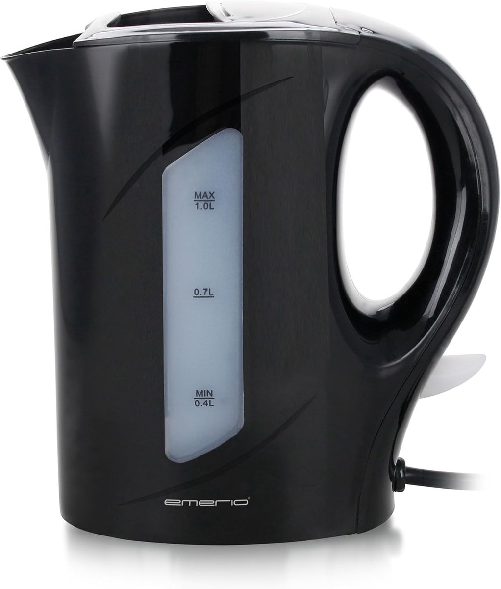 Waterkoker - Kunststof Zwart - 900 Watt Vermogen - 1,0 Liter Inhoud - Voor Thuis en Camping
