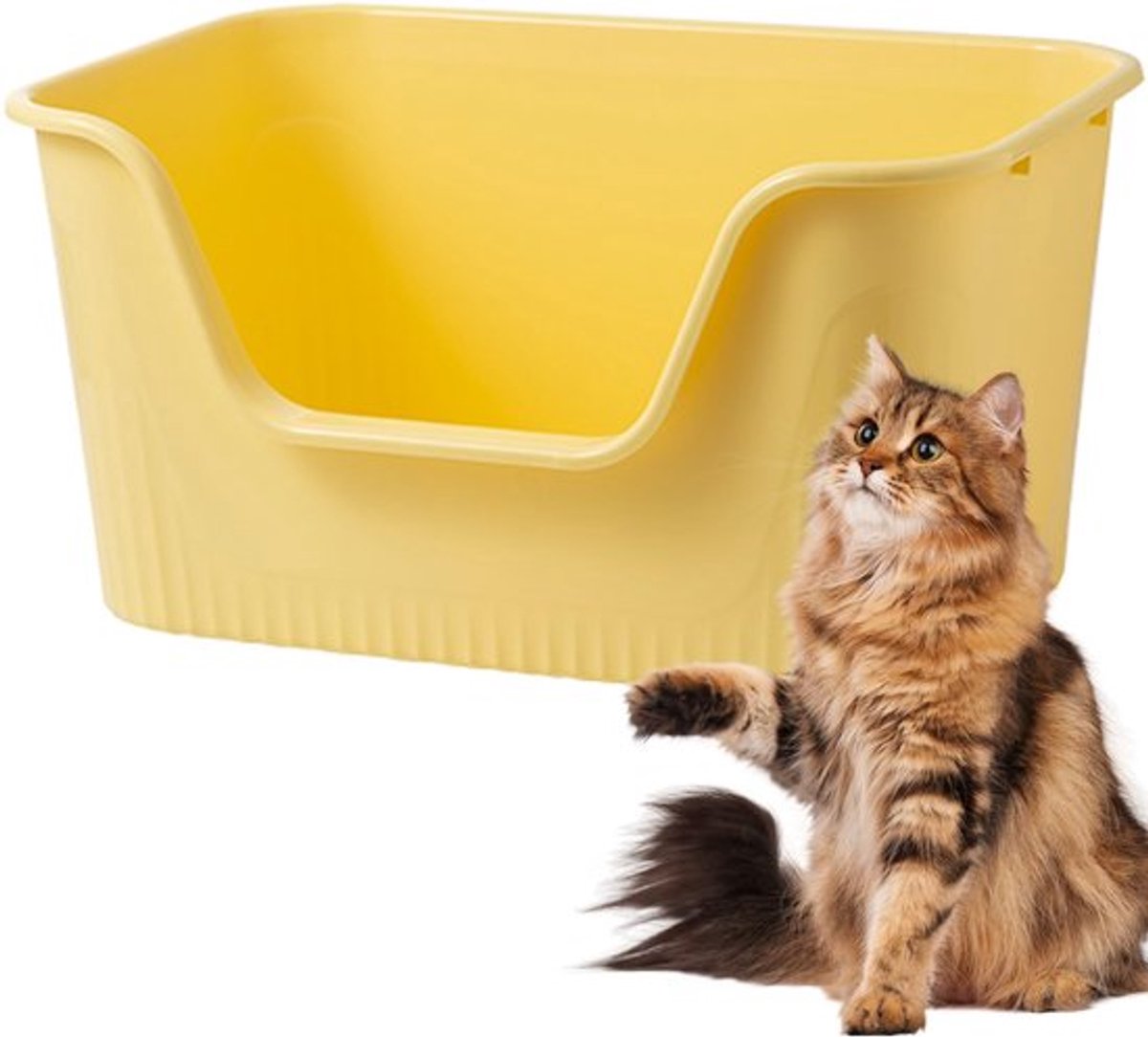 Allecto - Kattenbak - Hoge zijkanten - Lekbestendig en anti-spatten - Geel - Ideaal
