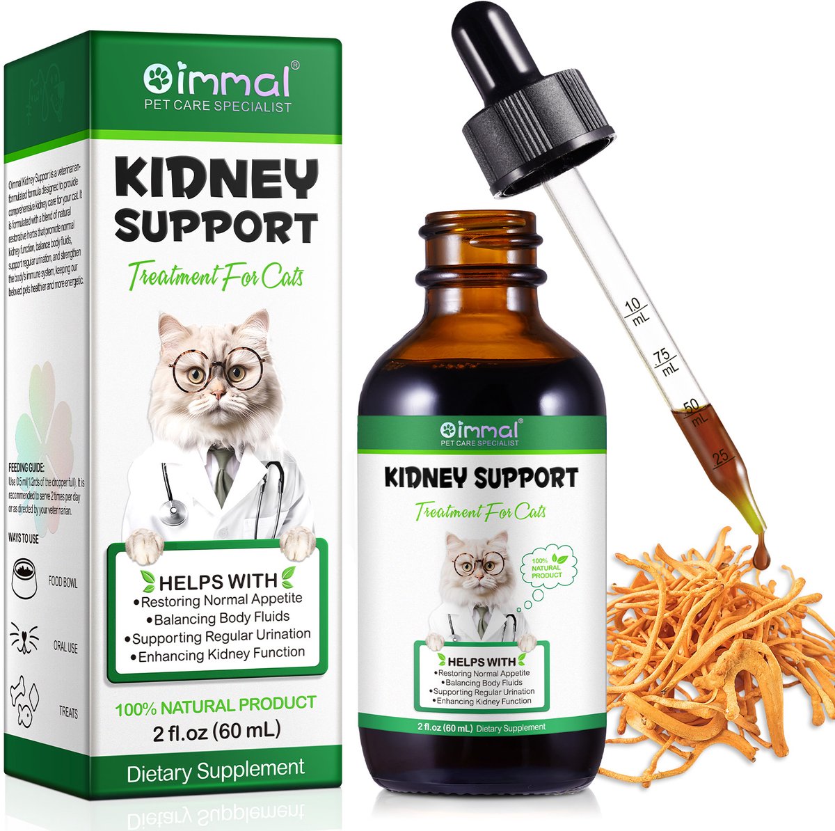 Oimmal Kidney Support voor Katten - Kruiden Supplement Druppels - 60 ml