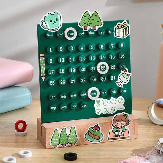 Houten Kinderkalender - Interactieve Planner - Datum Leren - DIY Ontwerp - 16 x 14 cm - Groen — afbeelding 3