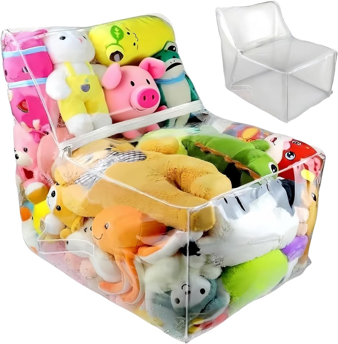 Zitzak Opberger - Speelgoed Organizer - Kinderkamer Opruimen - Waterdicht PVC - 60x60x45cm - Transparant
