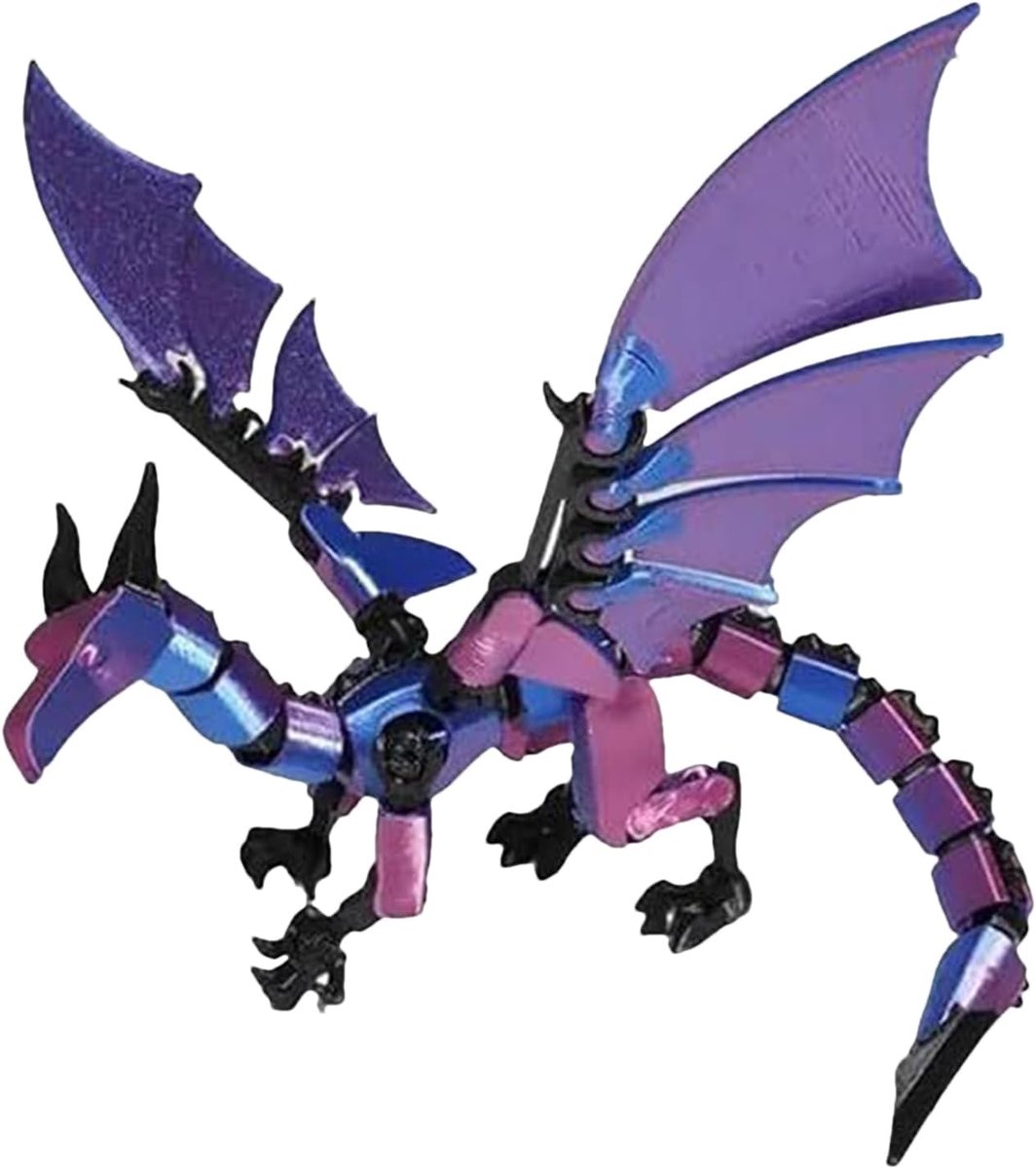 Drakenbeeld - Drakenfiguur Beeldje - Decoratie Verfraaien - Beweegbare Hoorns Vleugels - 21 cm Breed - Lila