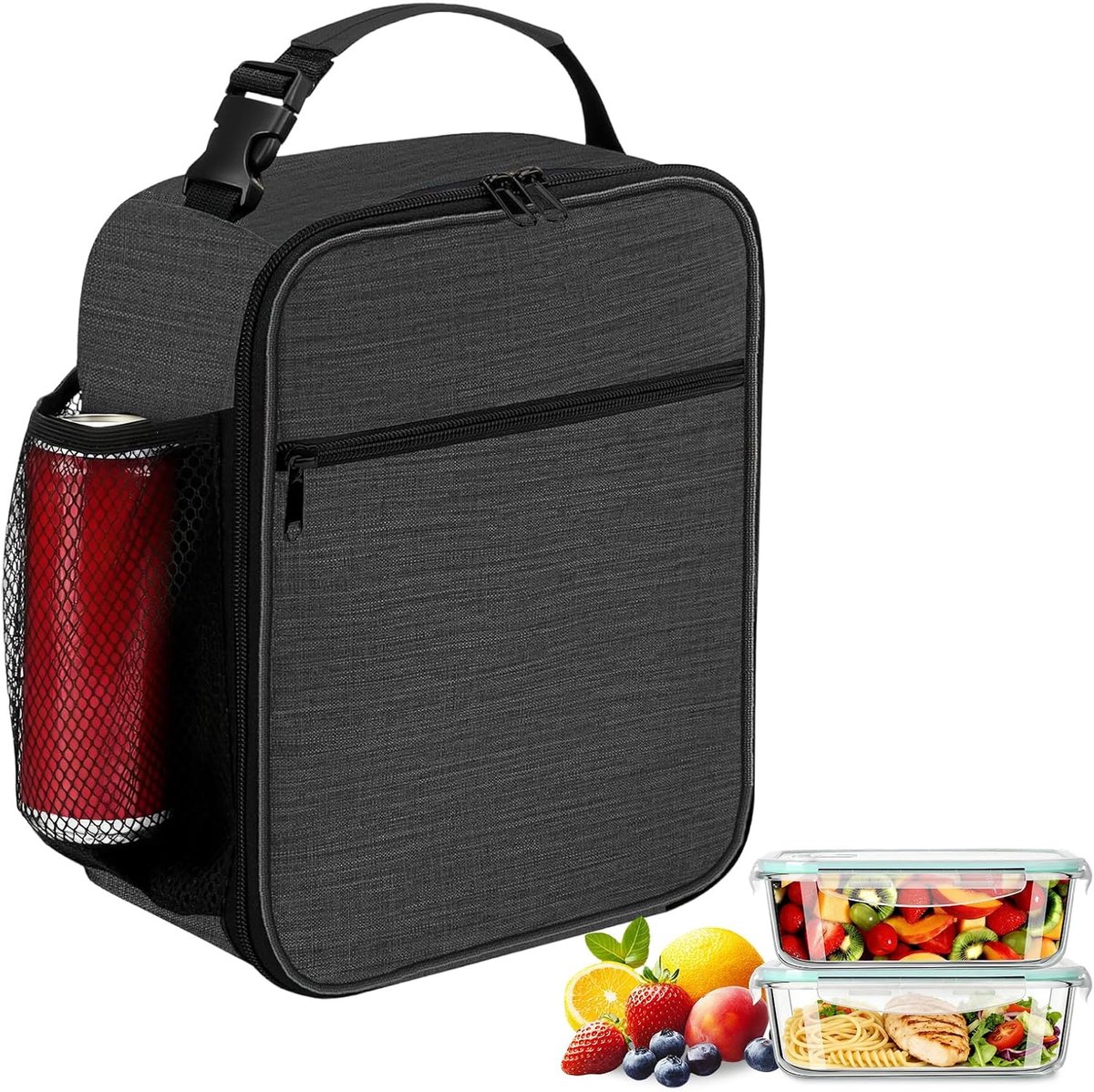 Koeltas - Lunchtas onderweg - Eten vers houden - Drievoudige isolatie - 6 liter inhoud - Donkergrijs