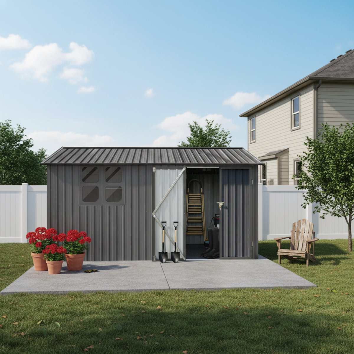 Metalen Opbergschuur Tuinhuis 10,34m² - Tuinberging met Ventilatie, Scharnierdeur & Slot - Buiten Opslag