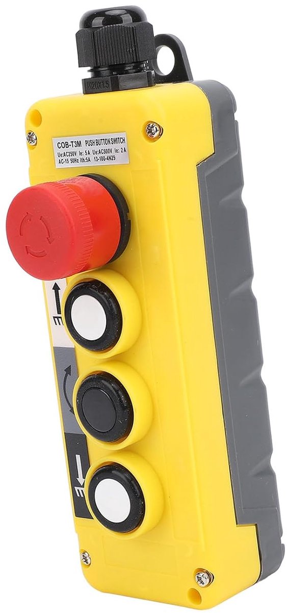 Kraantakelbediening Drukknop - Industriële Schakelaar - Machine Besturing - IP68 Waterdicht - AC250V 5A - Zwart