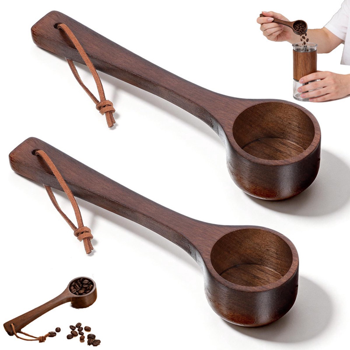 2 stuks- Koffiebonenmaatlepel - Massief houten maatlepel- Koffiepoederlepel - Grammaatlepel - Keukengerei - Zwart - walnoothout Gramlepel - Maatlepel- Geschikt voor koffiepoederblikken