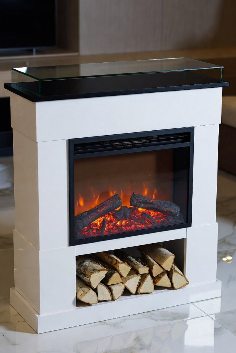 Aurora Luxe Vrijstaande Elektrische Open - 96x79x26 cm - Wit - Elektrische Open Haard 1800W LED - Medahomestore