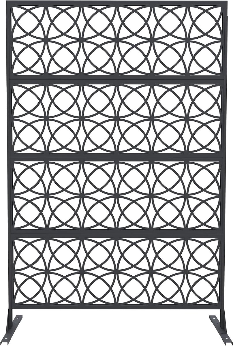 Metalen Privacy Scherm Outdoor & Indoor - Vrijstaande Paravent 180 x 117 cm - Modern Decoratief Tuinscherm - Kamerverdeler met Stabiele Poten - Voor Terras, Balkon en Woonkamer - Zwart