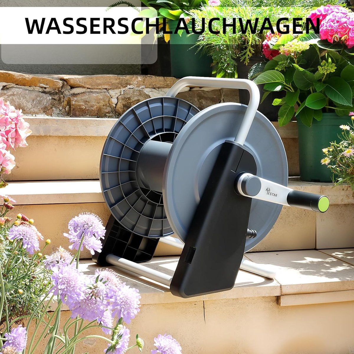 Tuinslangwagen - Grijs Kunststof - Wandgemonteerd - Voor 50-80 meter slang - Voor Tuinliefhebbers