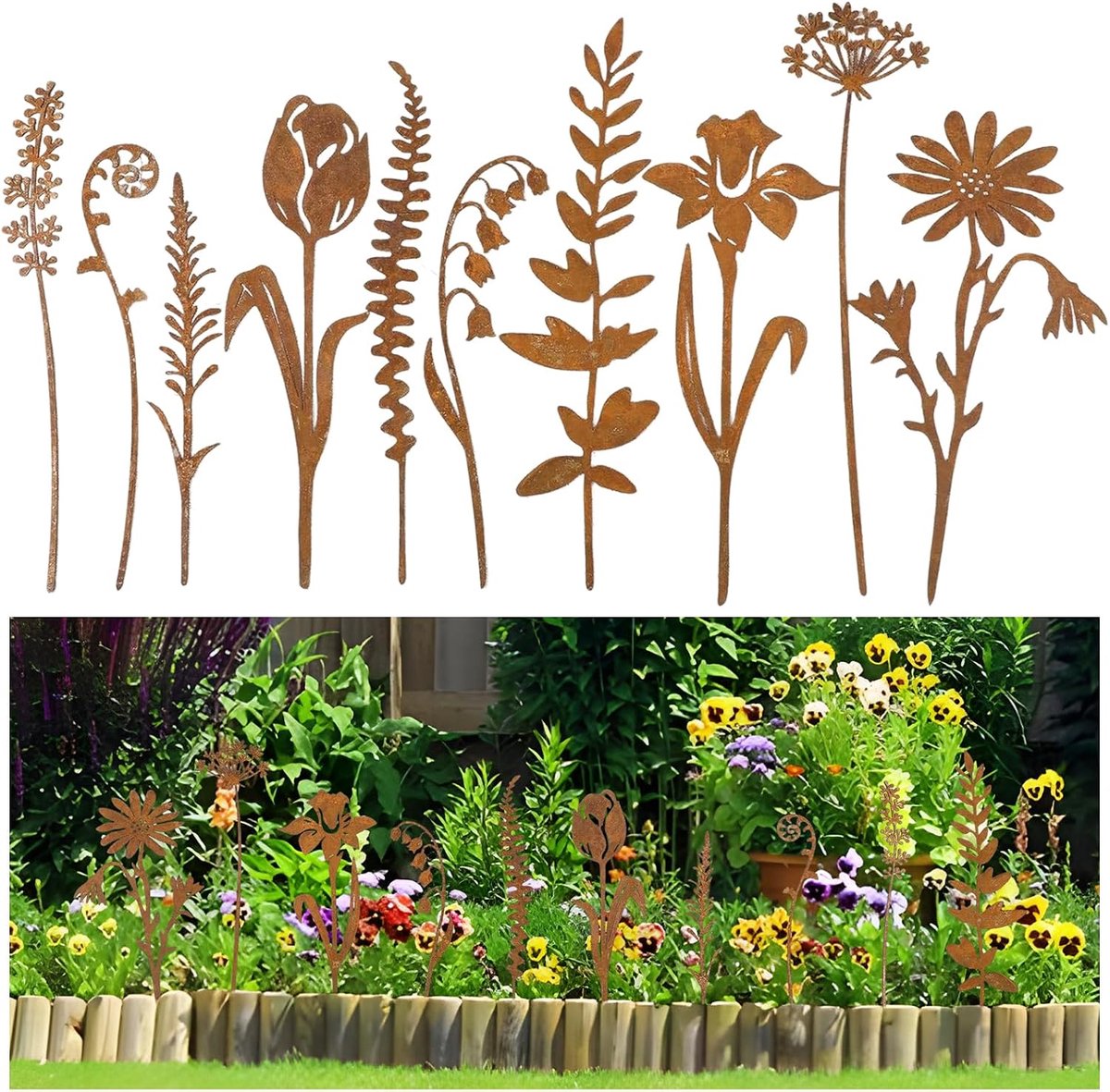 Tuinsteker 10 stuks - roestdecoratie - vintage metalen - sfeervolle tuindecoratie - ShopVlot