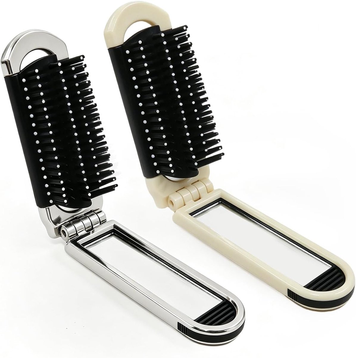 Haarborstel inklapbaar met spiegel - mini haarborstel - zachte flexibele borstels - ideaal voor op reis - ShopVlot