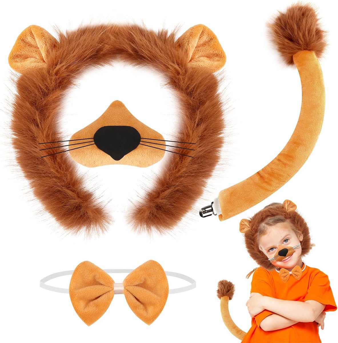 Leeuwenkostuum set 4 stukken - dierenkostuum voor kinderen en volwassenen - feestelijk voor verjaardagen en Halloween - ShopVlot