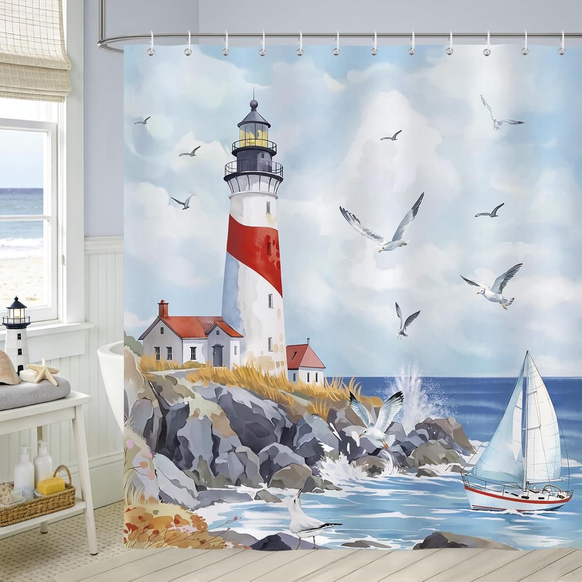 Douchegordijn 182 x 183cm - Polyester stof - Waterproof - Creëer een serene zeescape - ShopVlot