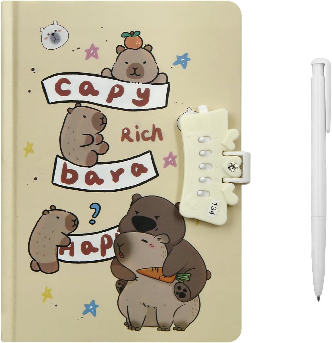 Wachtwoordboek met slot - Cartoon capybara - Hardcover notitieboek - Perfect voor geheimen - ShopVlot