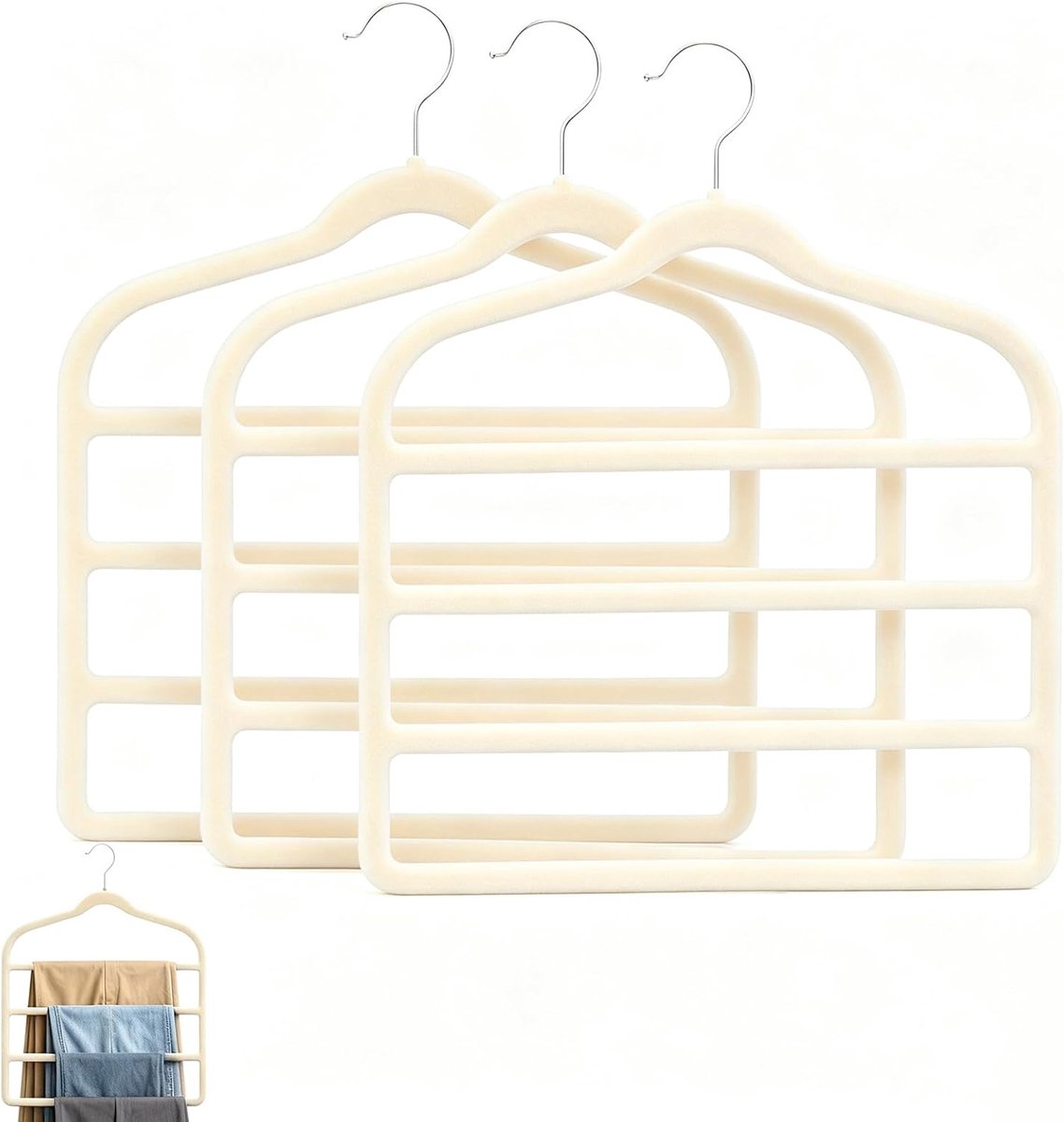 Broekhangers 4 etages - fluweel - antislip - ruimtebesparend voor jeans en broeken - ShopVlot