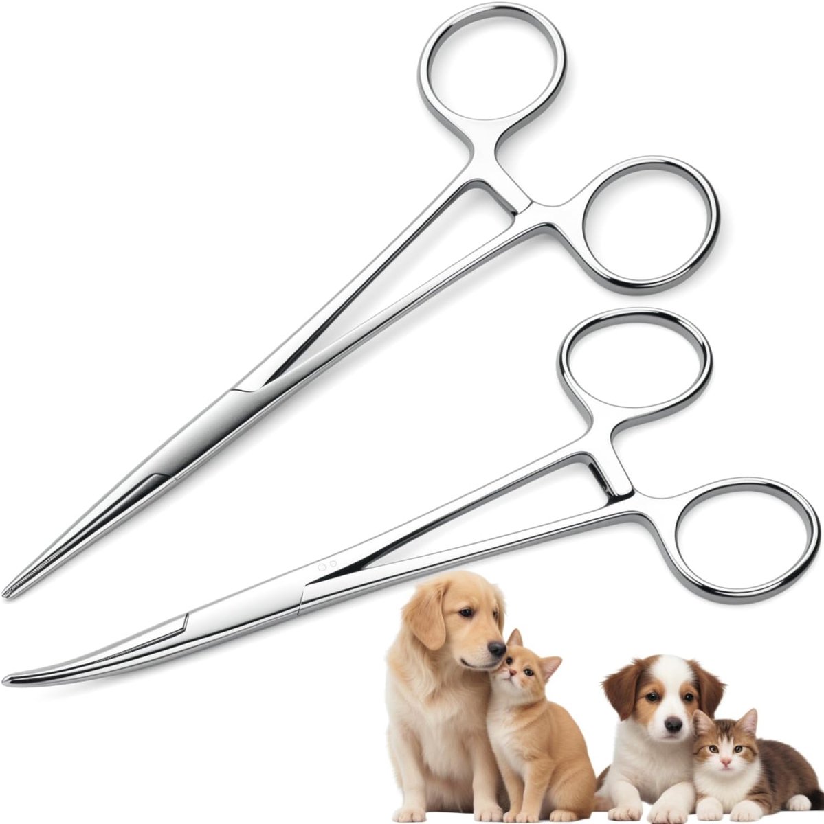 Piercingtang set 12,5 cm - roestvrij staal - recht en gebogen - ideaal voor precisiewerk - ShopVlot