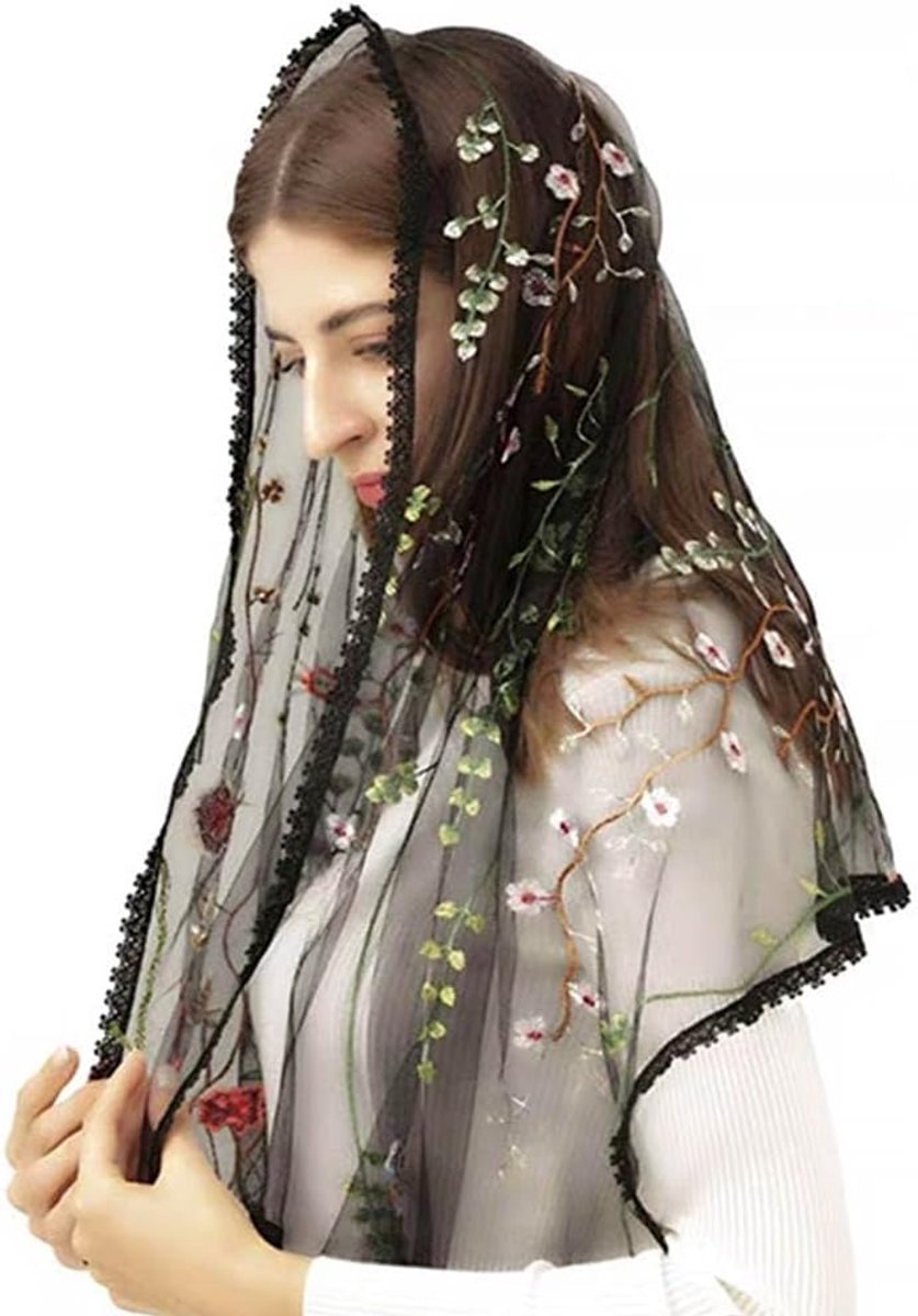 Mantilla sluier - vintage geïnspireerd - gebloemd kant - voor Latijnse mis - ShopVlot