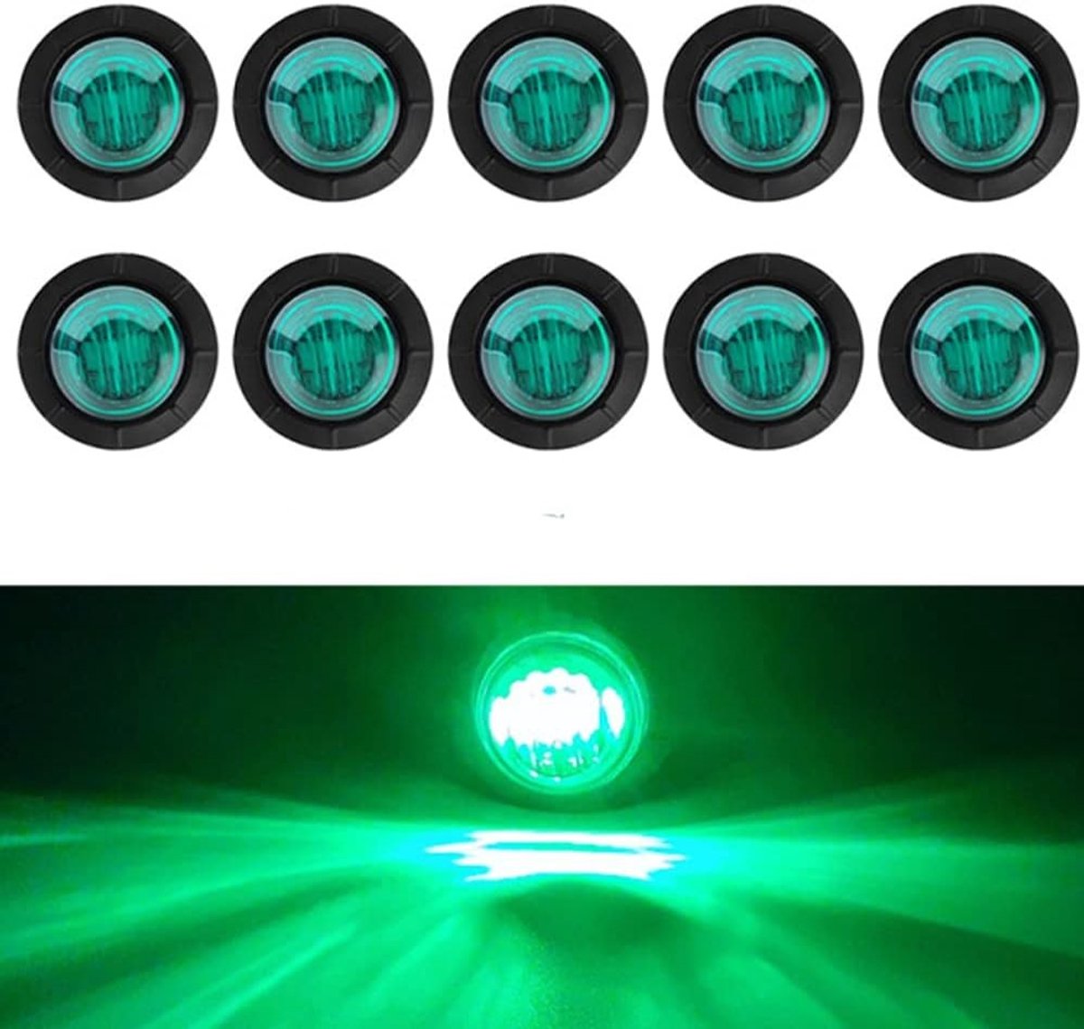 Ronde LED Markeringslichten - Groen - 24V - Waterdicht en Schokbestendig - Voor Vrachtwagens, Campers en Aanhangwagens