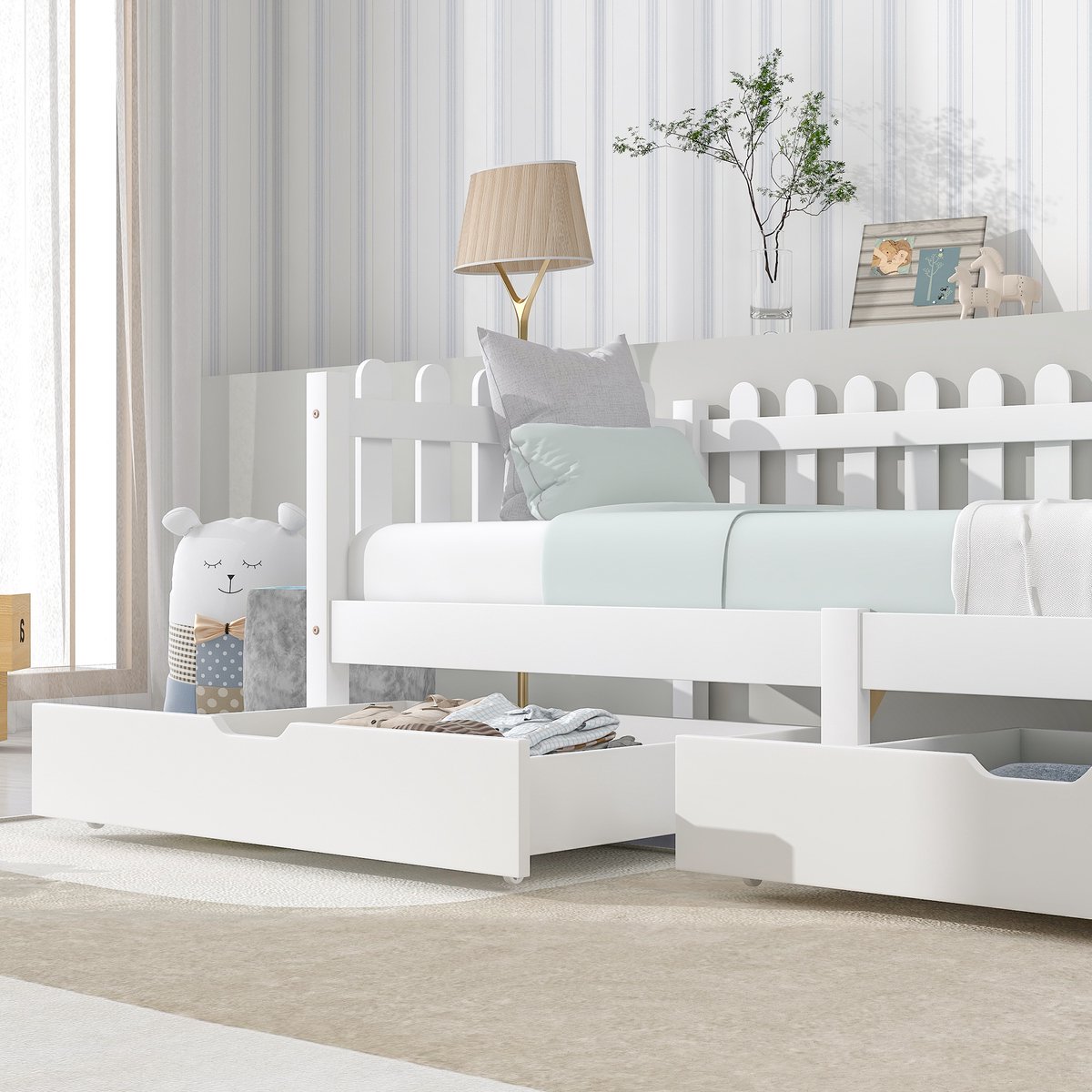 Bedlade Met 2 Schuifladen Op Wielen 93x67x17 Cm Vezelplaat Wit Ruimtebesparend Voor Onder Het Bed
