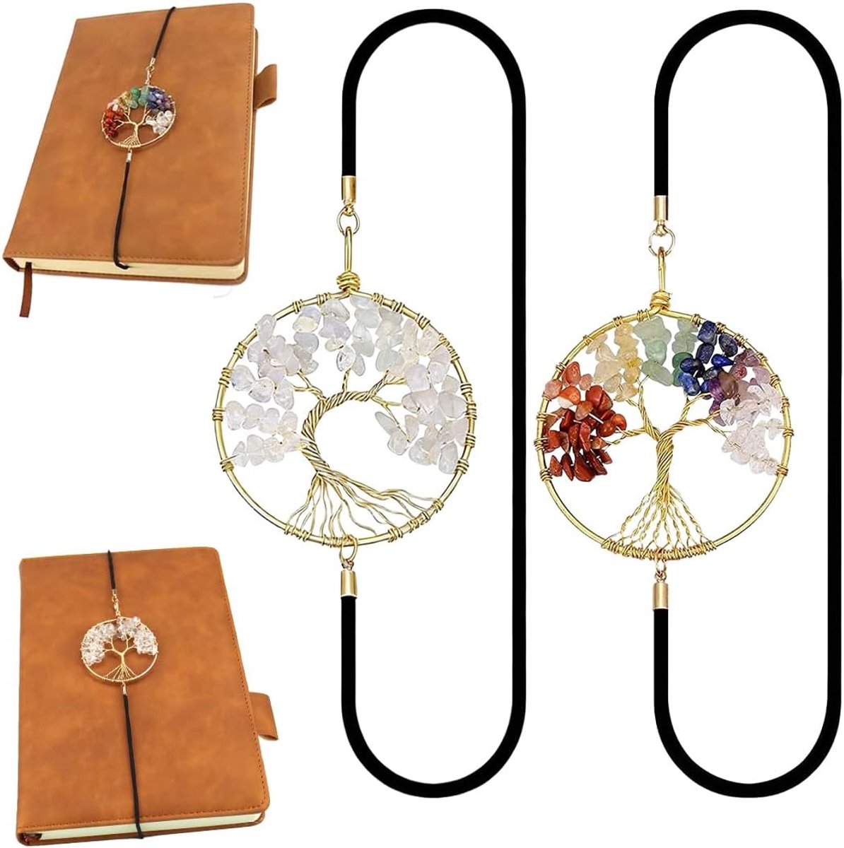 Boekmerken - elastisch - chakra kristallen - unieke tree of life design - ShopVlot