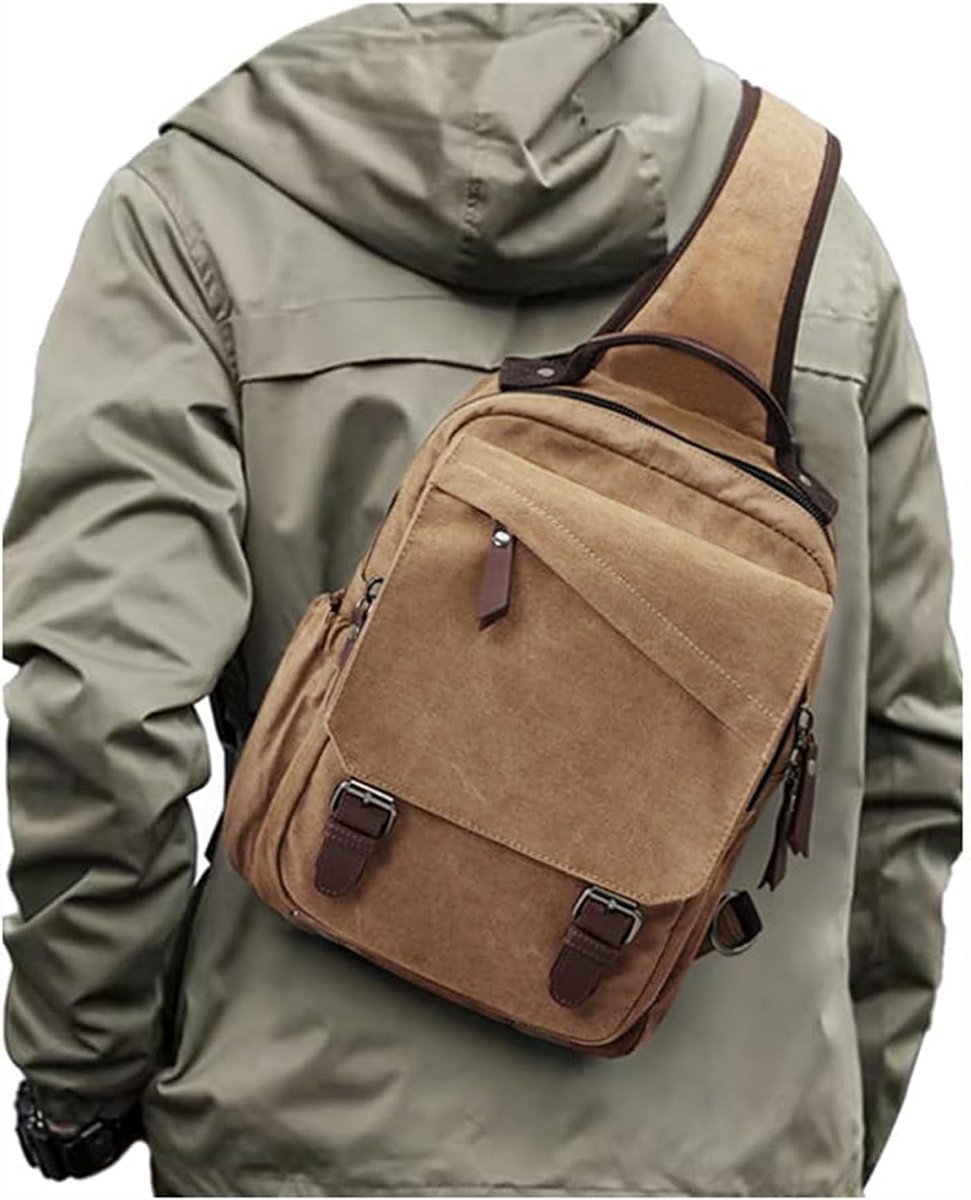 Sling Men's Outdoor Work Canvas Messenger Bag Chest Bag Removable Shoulder Straps Crossbody Bag Backpack Hiking - ShopVlot