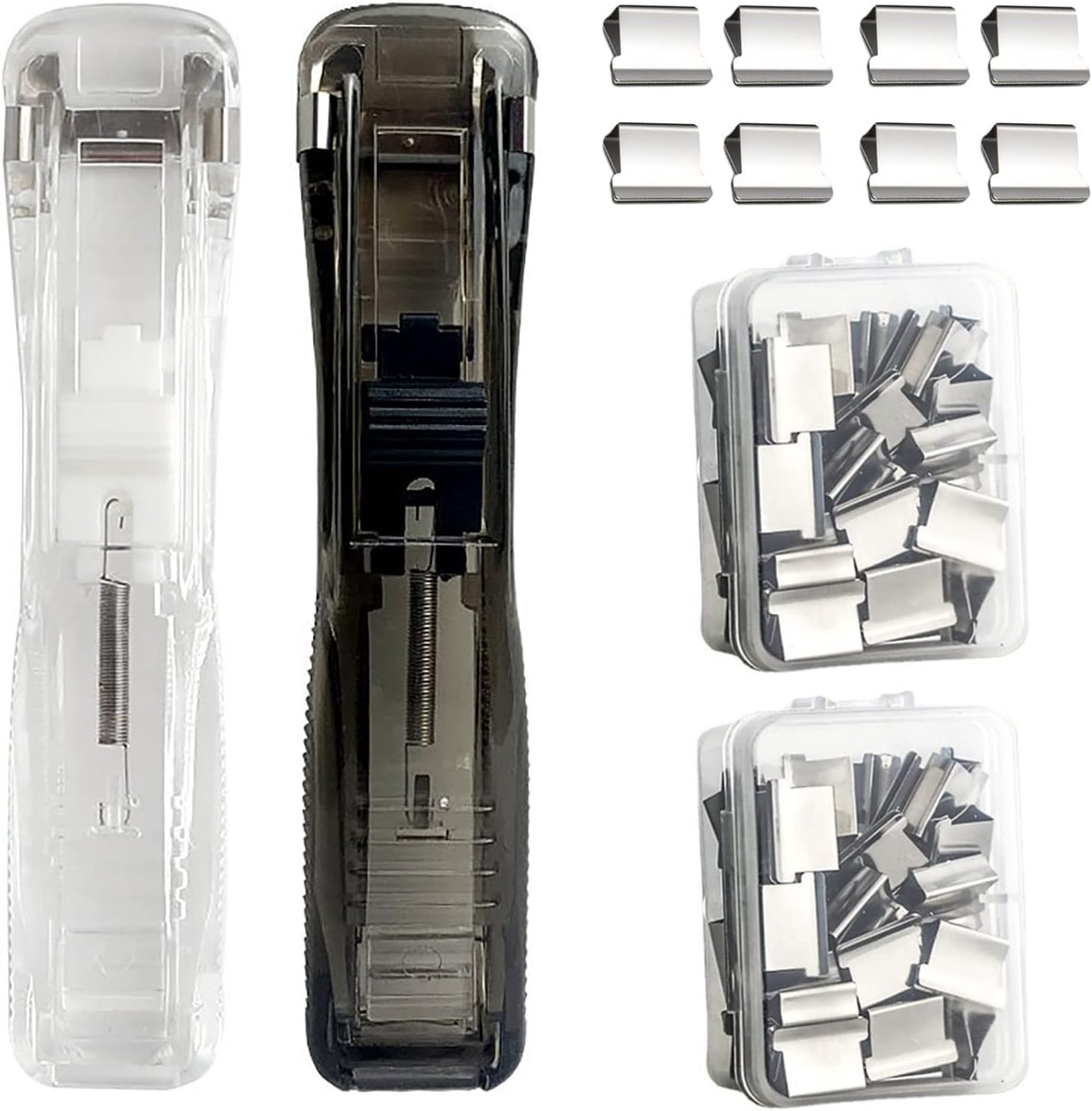 Clam Clip Dispenser 2 Pieces Stapler Clam Clip Dispenser Stainless Steel Refill Clamps Clip Dispenser Reusable - ShopVlot
