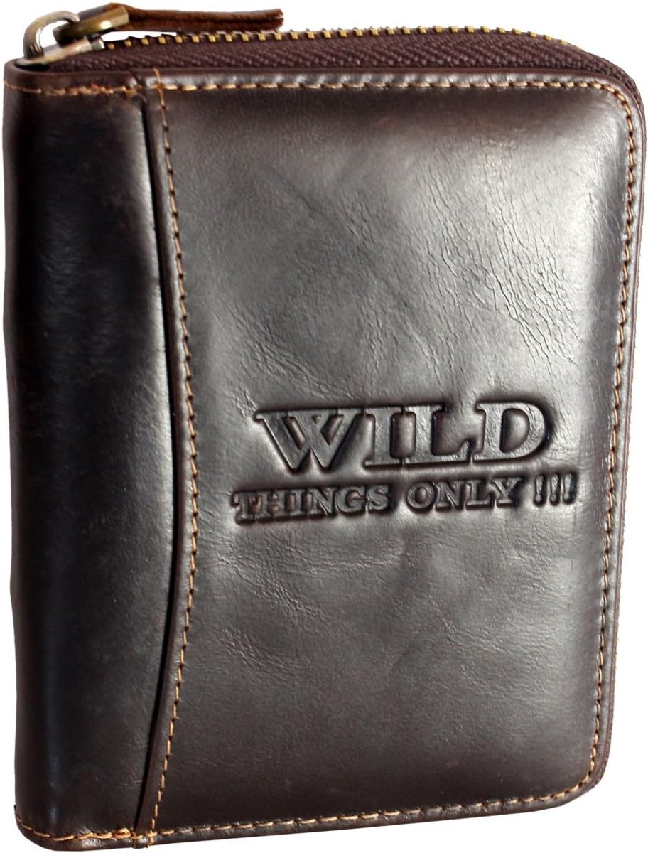 Men's wallet made of genuine leather with all-round zip and RFID protection, brown - ShopVlot