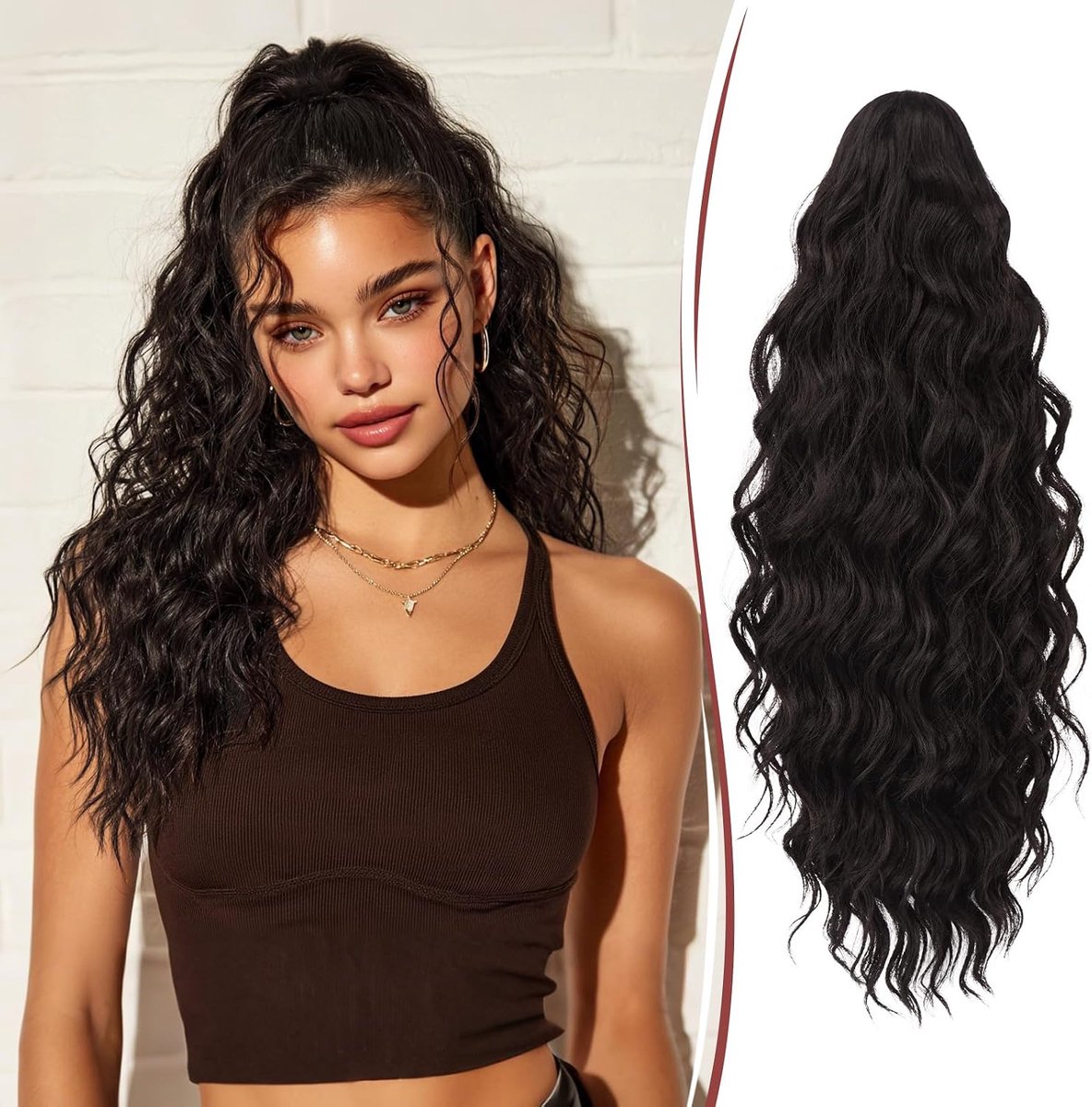 RUWISS Claw Clip Ponytail Extension, 50cm Long Curly Wavy Afro Kinky Ponytail Synthetic Fake Ponytail Hairpiece for - ShopVlot