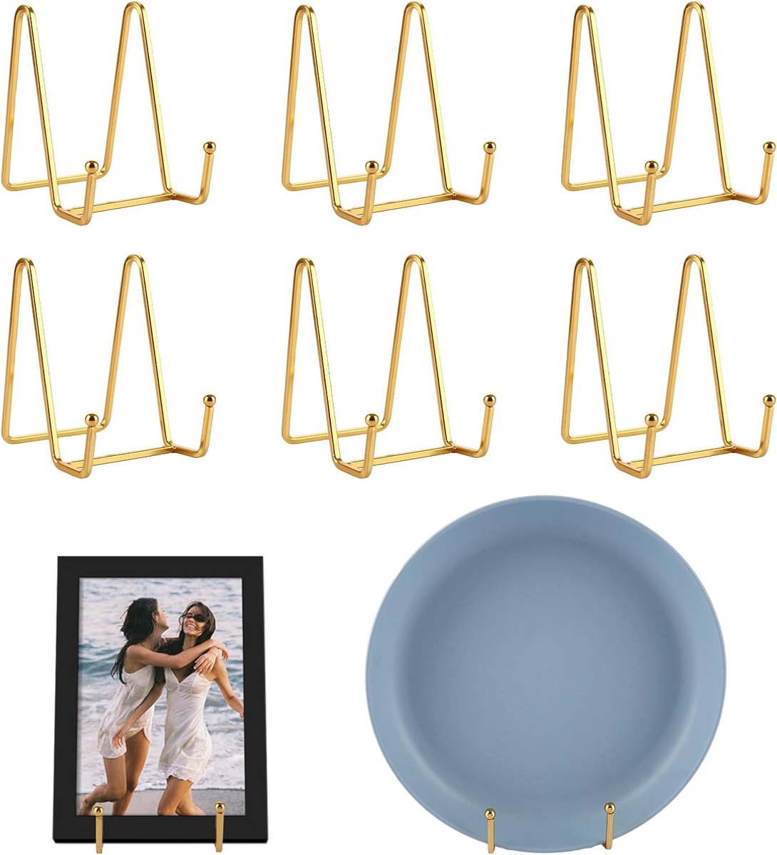 YAYODS 6 Pieces 10 cm Metal Sign Stand - Plate Stand Gold - Decorative Stand - ShopVlot