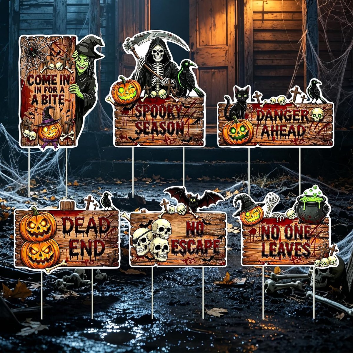 6 stuks Halloween waarschuwingsborden waterdicht Halloween decoratie outdoor - ShopVlot